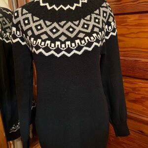 LOFT Black and White Patterned Sweater Dress